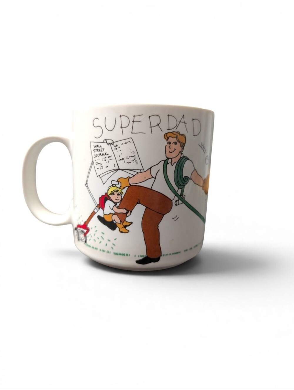 Vintage RUSS Superdad Cartoon Ceramic Coffee Mug Father's Day Funny Gifts